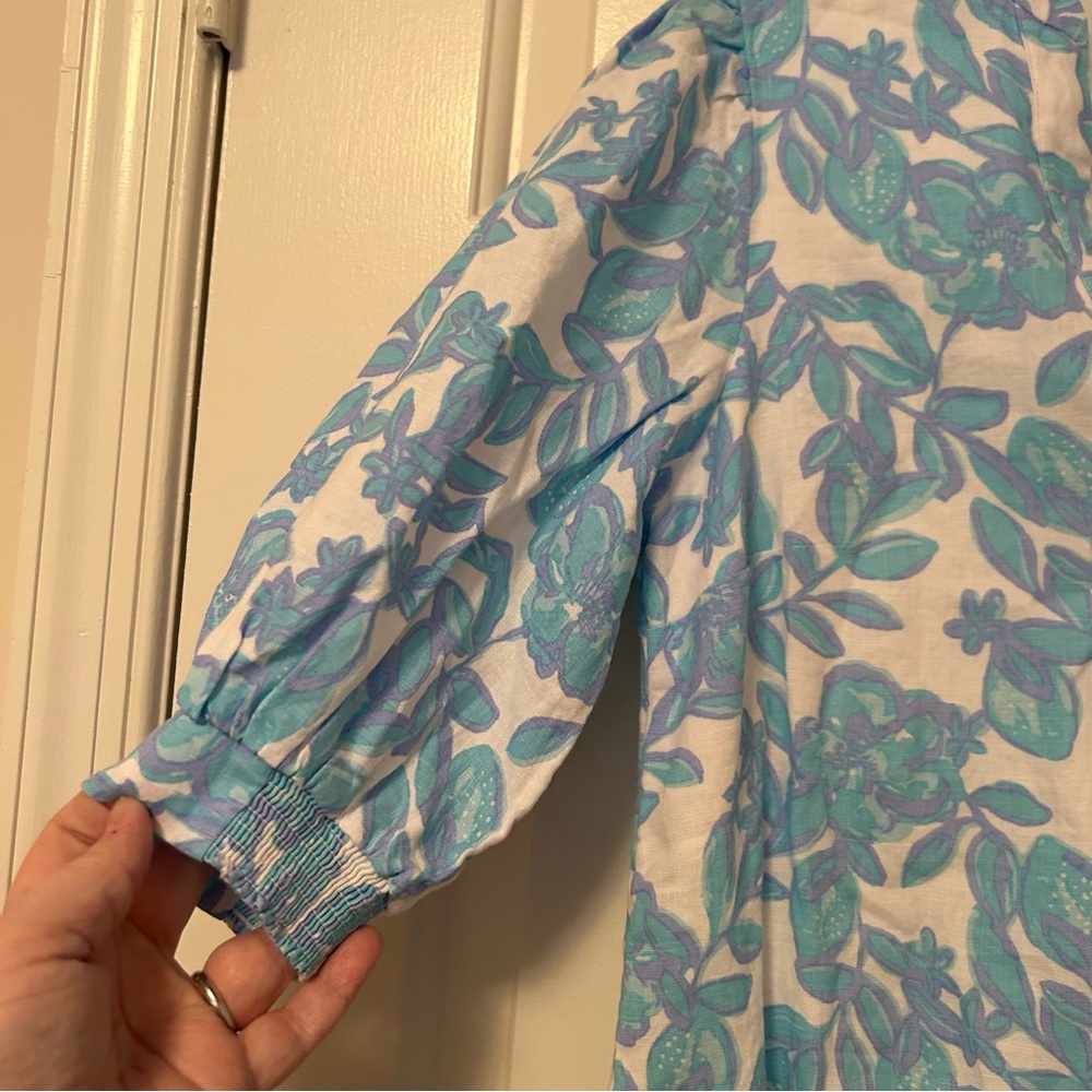 Lilly Pulitzler Mialeigh Elbow Sleeve Linen Dress Blue Simply The Zest Size 00 - Picture 5 of 10